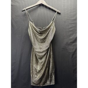 Forever 21‎ Dress Womens Small Silver Metallic Cowl Neck Slip Mini Party Club